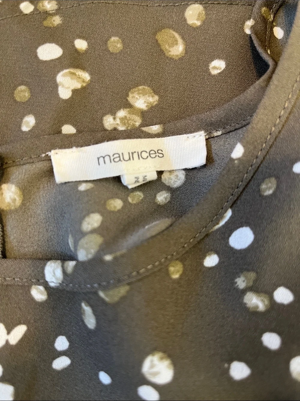 Maurices Olive Green Short Sleeve Blouse with White Dot Print - Picture 4 of 5